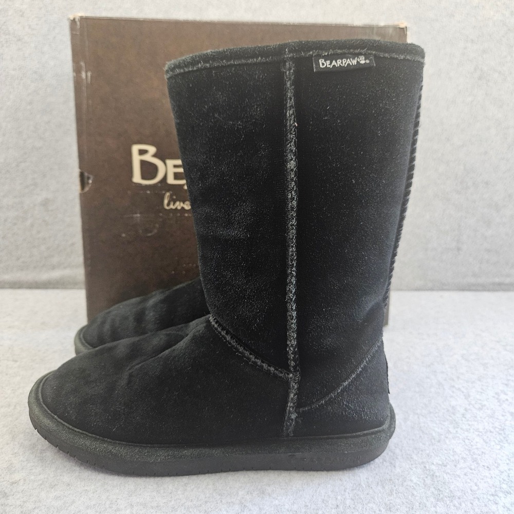 BEARPAW EMMA | Black Suede Mid-Calf Winter Boots Womens Size 8